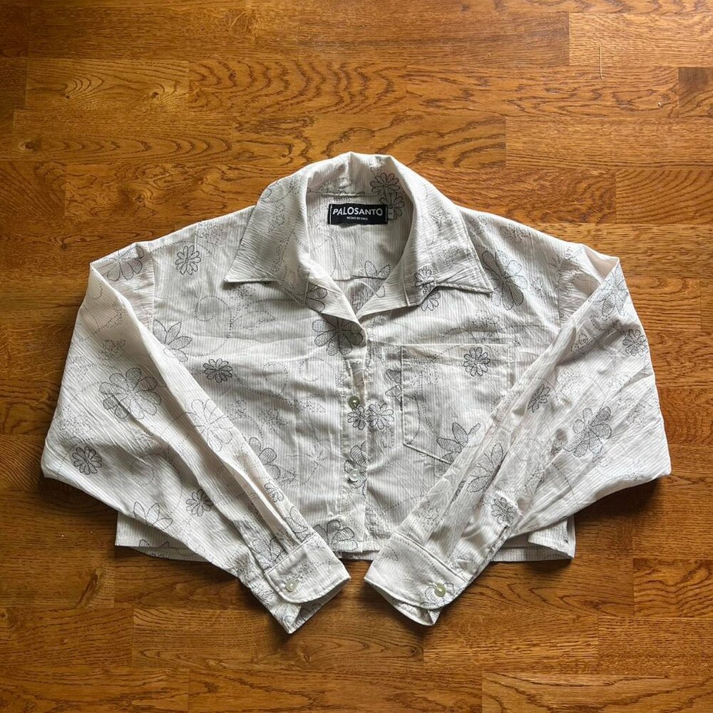 Palosanto Paloma Women's Cream and White Blouse Button Up Shirt Vintage Linen